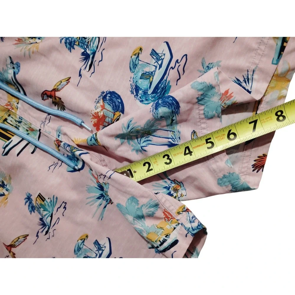 George Mens Swim Trunks Large Pink Tropical Parrot Palm Tree Print Elastic Waist